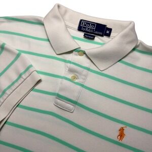 Polo Ralph Lauren Golf Medium White Mint Green Striped Short Sleeve Polo Shirt